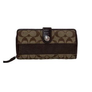 Coach Legacy Signature Stripe Zip Around Accordion Long Wallet